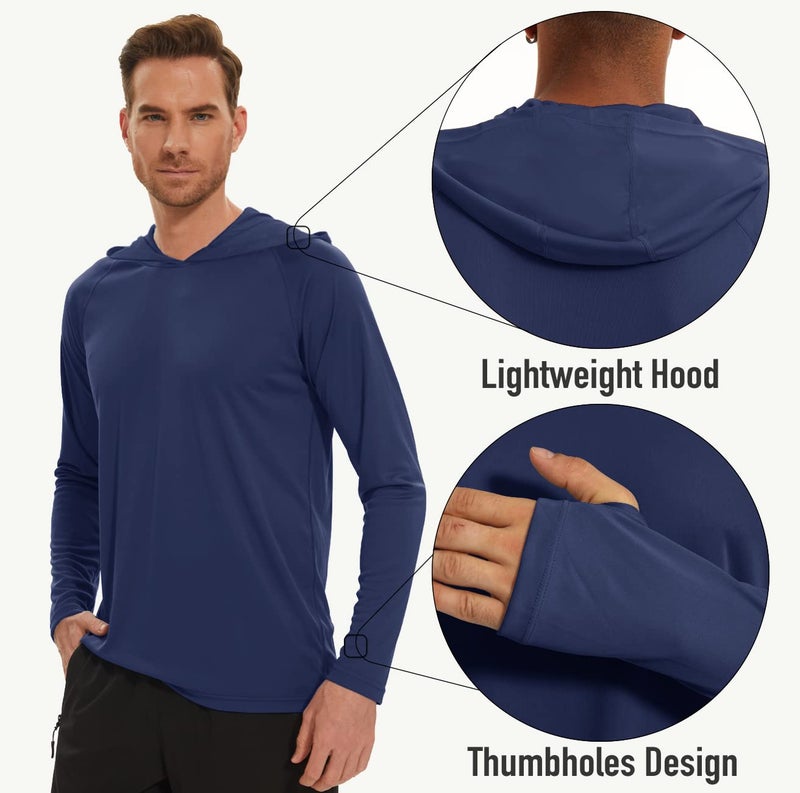 MAGCOMSEN Fishing Shirts for Men Long Sleeve with Hooded Rash Guards UPF 50+ Sun Protection Hiking Active Athletic Shirts Performance T-Shirt Navy - Image 5